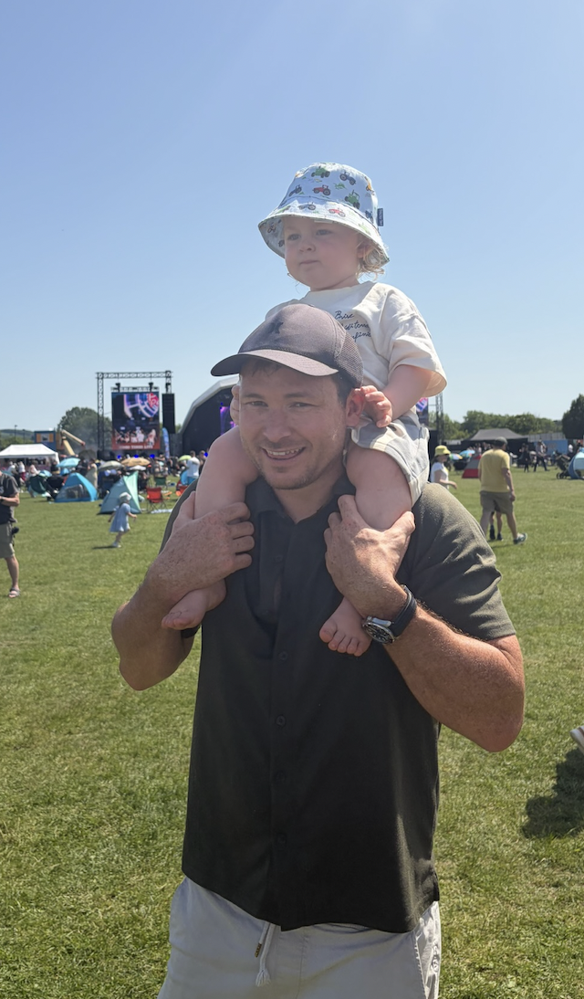 A family adventure moment on a festival field